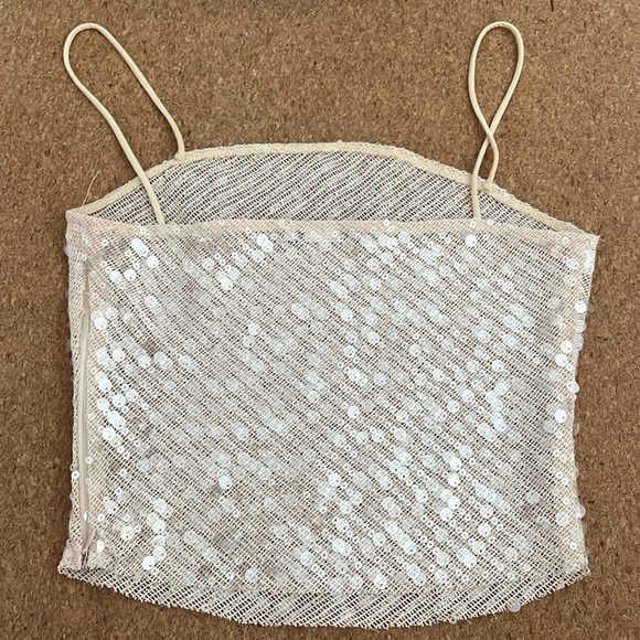 Gold/beige neutral sequin tank top - Picture 2 of 6